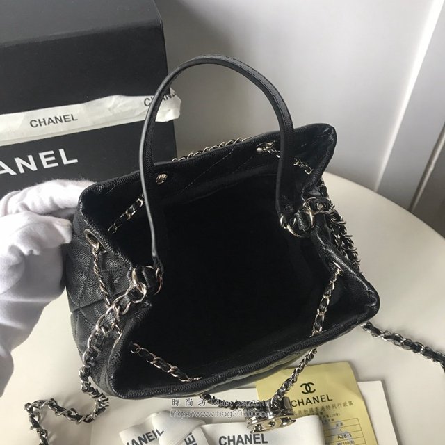 Chanel女包 香奈兒單肩包 香奈兒女包包 2019新品 黑色 小號水桶抽繩鏈條斜挎包  djc3018